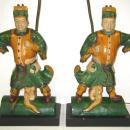 Pair Chinese Figurative Polychrome Glazed Ceramic Ceiling Tile Lamps