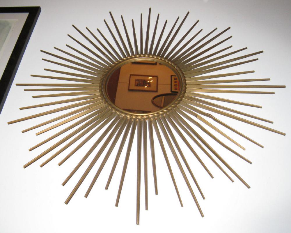 Vintage French Mid-Century Modern Brass Starburt Mirror by Chaty Villauris