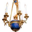 Antique Blue Enameled and Gilt Bronze Georgian Louis XVI Style Chandelier
