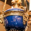 Antique Blue Enameled and Gilt Bronze Georgian Louis XVI Style Chandelier