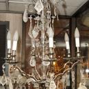 Pair Mid-Century Nickel Plated Metal & Glass Chandeliers