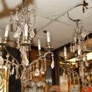 Pair Mid-Century Nickel Plated Metal & Glass Chandeliers