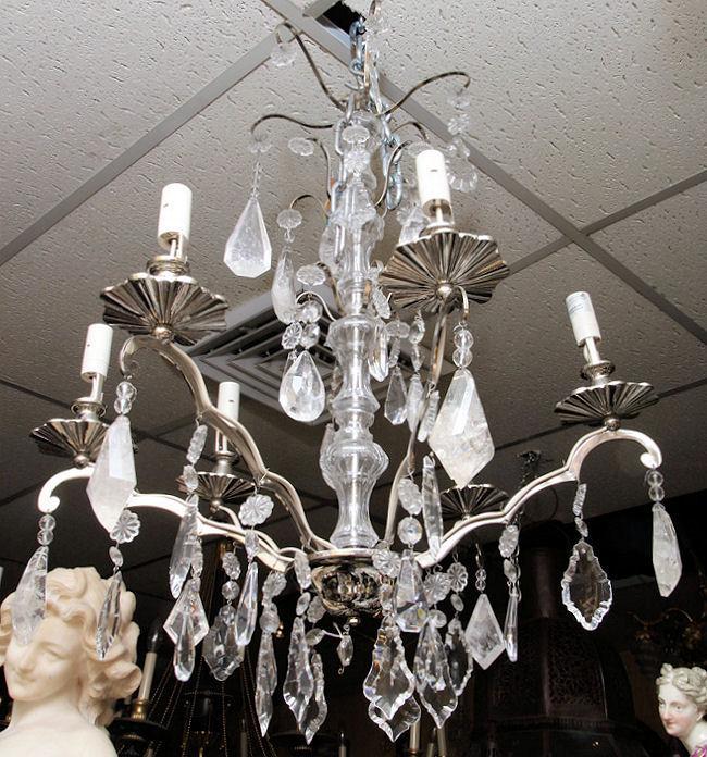Pair Mid-Century Nickel Plated Metal & Glass Chandeliers