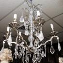 Pair Mid-Century Nickel Plated Metal & Glass Chandeliers