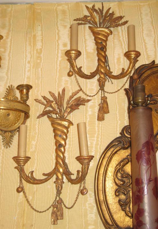 Set Four 4 Louis XV Neoclassical Style Antique Giltwood Sconces