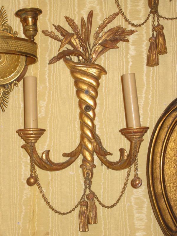 Set Four 4 Louis XV Neoclassical Style Antique Giltwood Sconces