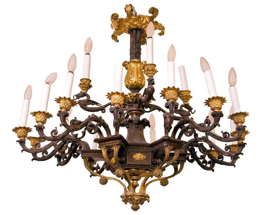 Antique Gilt and Patinated Bronze Empire Style Chandelier