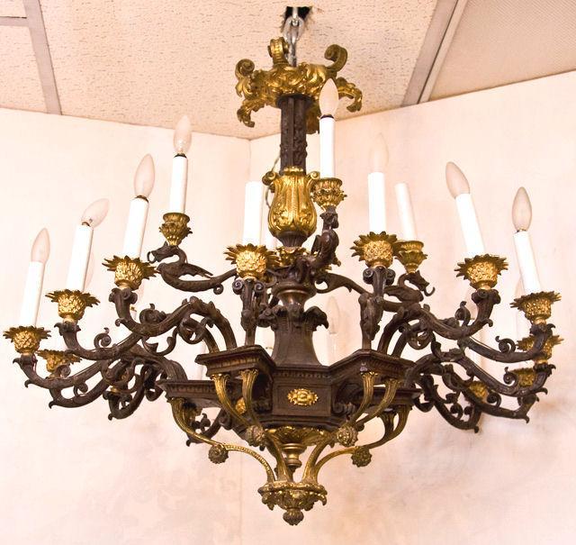 Antique Gilt and Patinated Bronze Empire Style Chandelier