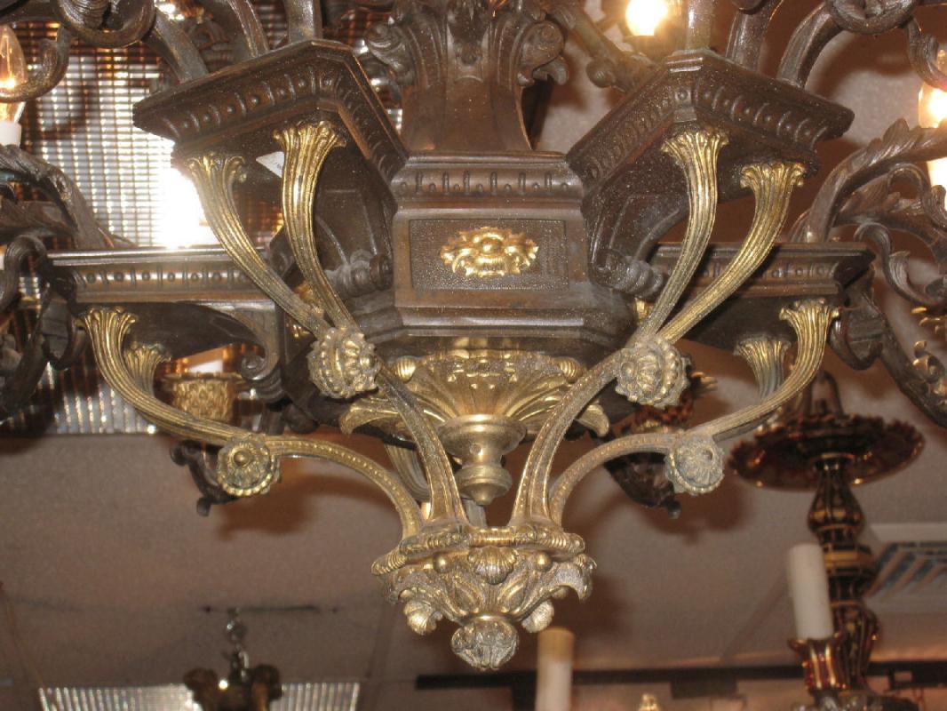 Antique Gilt and Patinated Bronze Empire Style Chandelier