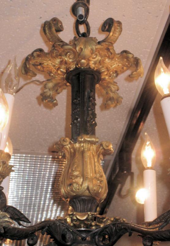 Antique Gilt and Patinated Bronze Empire Style Chandelier