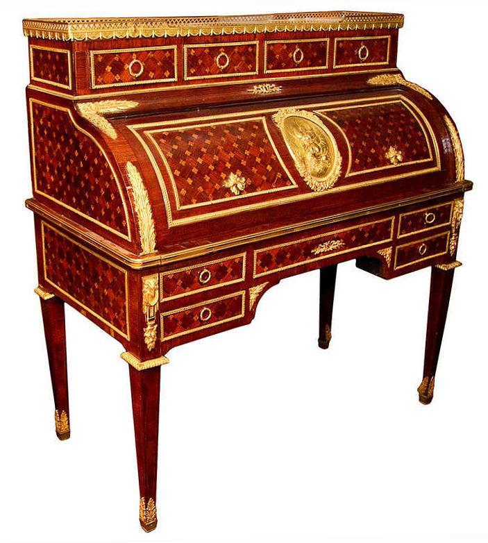 Antique French Louis XVI Style Bureau a Cylindre Cylinder Rolltop Desk