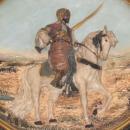 Orientalist Terra Cotta Ceramic Charger Plaque by Johann Maresch Depicting Arab on Horseback
