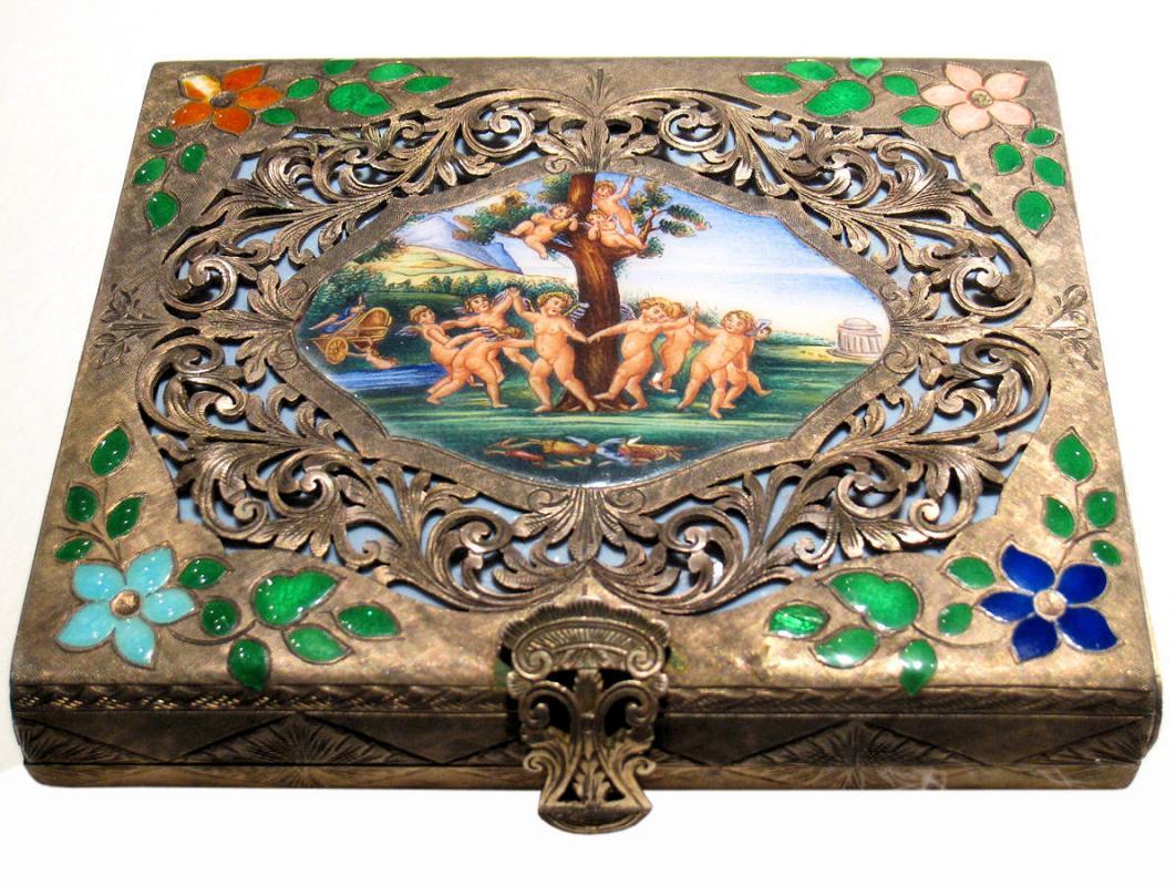 Antique French Enameled Silver Clutch Compact