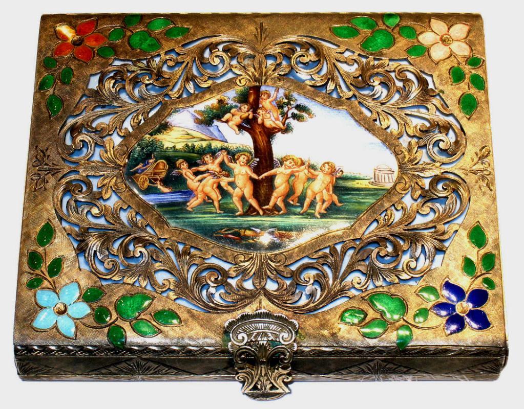 Antique French Enameled Silver Clutch Compact
