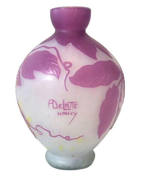 Andre Delatte Nancy French Violet Cameo Glass Vase