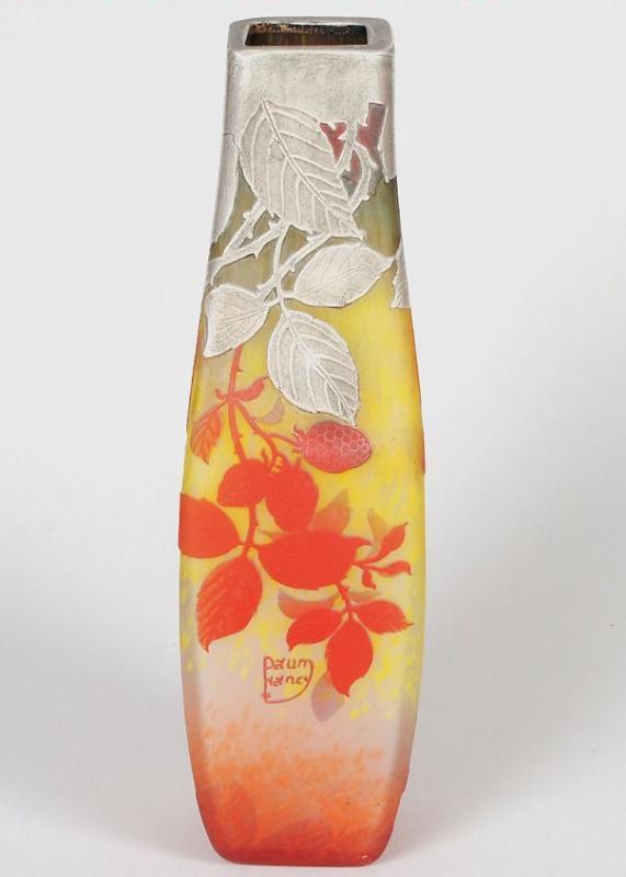 Antique Daum Nancy Silver Mounted Cameo Glass Vase