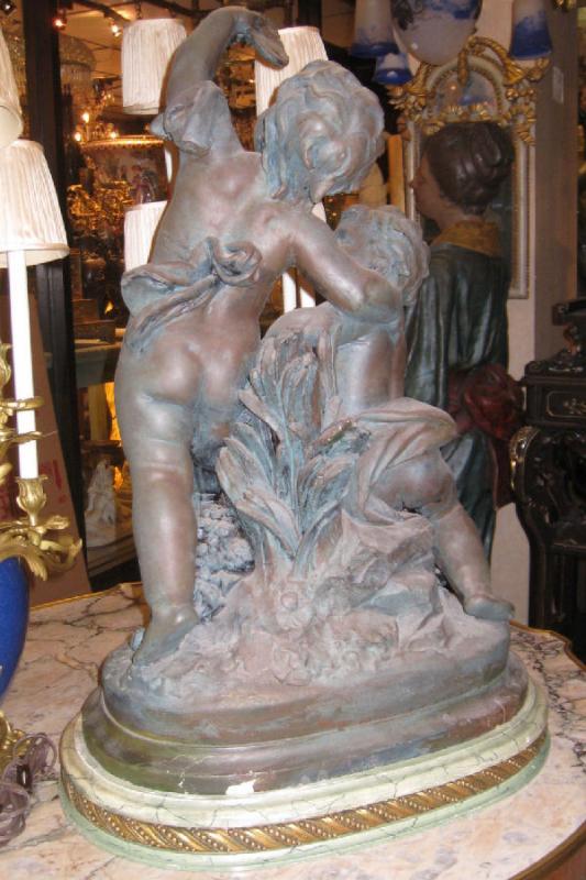 Neoclassical Allegorical Patinated Gesso Cherubs Group Sculpture