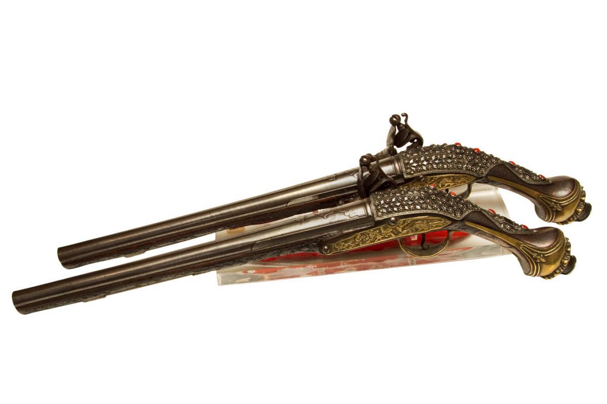 Pair Antique Indo-Persian or Turkish Ottoman Jewelled Pistols
