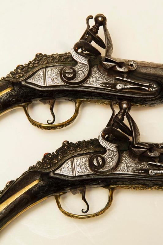 Pair Antique Indo-Persian or Turkish Ottoman Jewelled Pistols