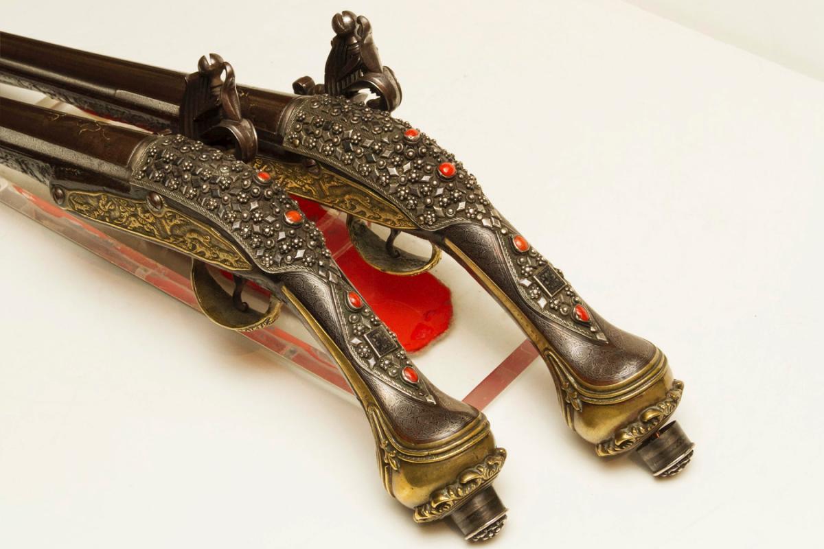 Pair Antique Indo-Persian or Turkish Ottoman Jewelled Pistols