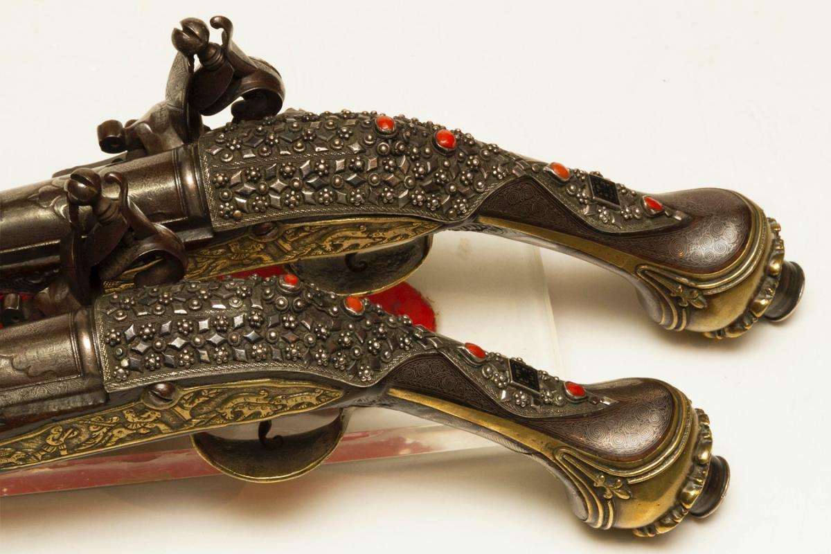 Pair Antique Indo-Persian or Turkish Ottoman Jewelled Pistols