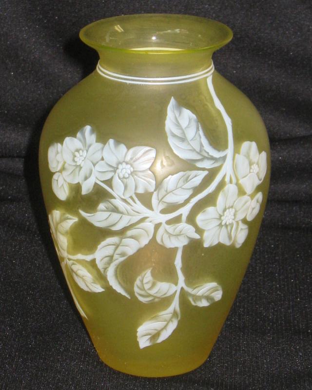 Antique Thomas Webb & Sons Yellow Floral Cameo Glass Vase