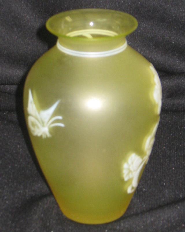 Antique Thomas Webb & Sons Yellow Floral Cameo Glass Vase