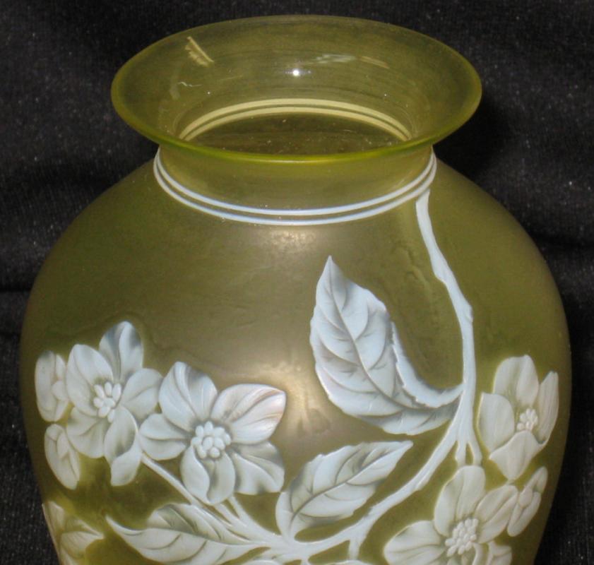 Antique Thomas Webb & Sons Yellow Floral Cameo Glass Vase