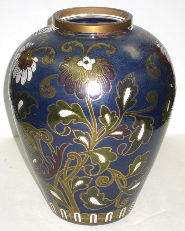 Fritz Heckert Enameled & Etched Vase with Eagle