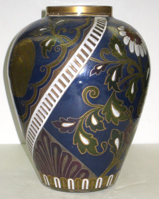 Fritz Heckert Enameled & Etched Vase with Eagle