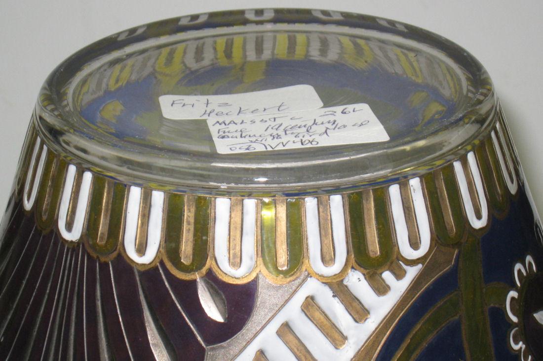 Fritz Heckert Enameled & Etched Vase with Eagle
