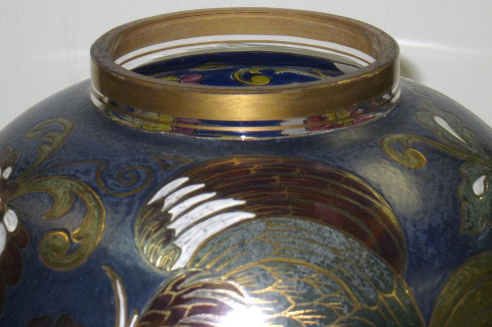 Fritz Heckert Enameled & Etched Vase with Eagle