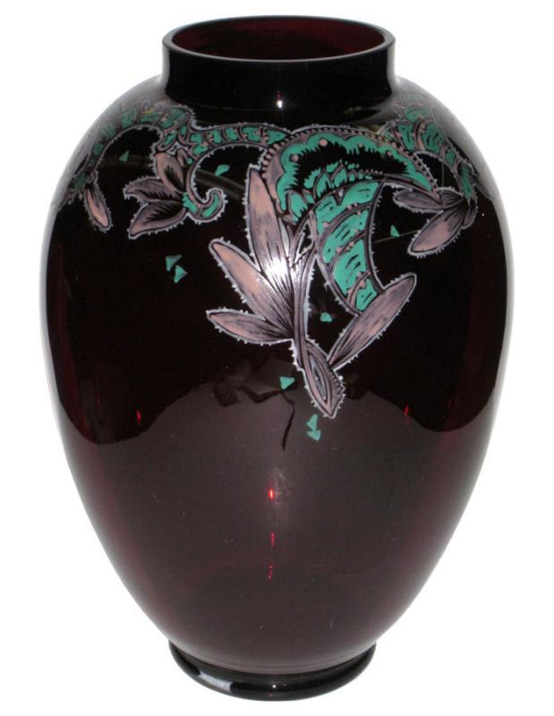 Emmy Seyfried German Antique Art Deco Ruby Red Glass Vase