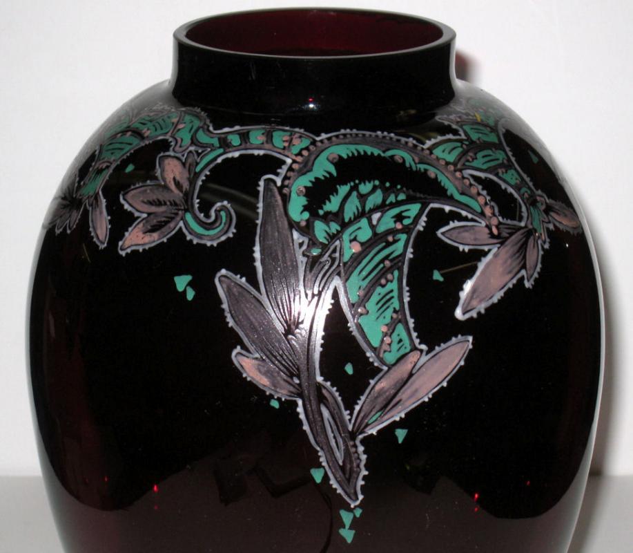 Emmy Seyfried German Antique Art Deco Ruby Red Glass Vase