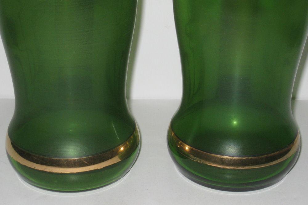 Pair Antique Art Nouveau Gilt & Enameled Glass Vases