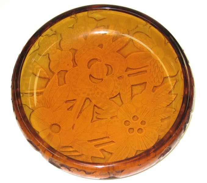 Moser Art Deco Period Orange Acid-Etched Centerpiece Bowl