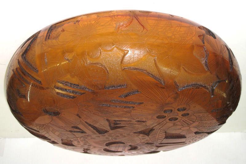 Moser Art Deco Period Orange Acid-Etched Centerpiece Bowl