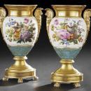 Pair of Exceptional Paris Porcelain Gilded & Floral Painted Vases
