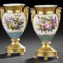 Pair of Exceptional Paris Porcelain Gilded & Floral Painted Vases