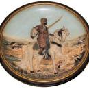 Orientalist Terra Cotta Ceramic Charger Plaque by Johann Maresch Depicting Arab on Horseback