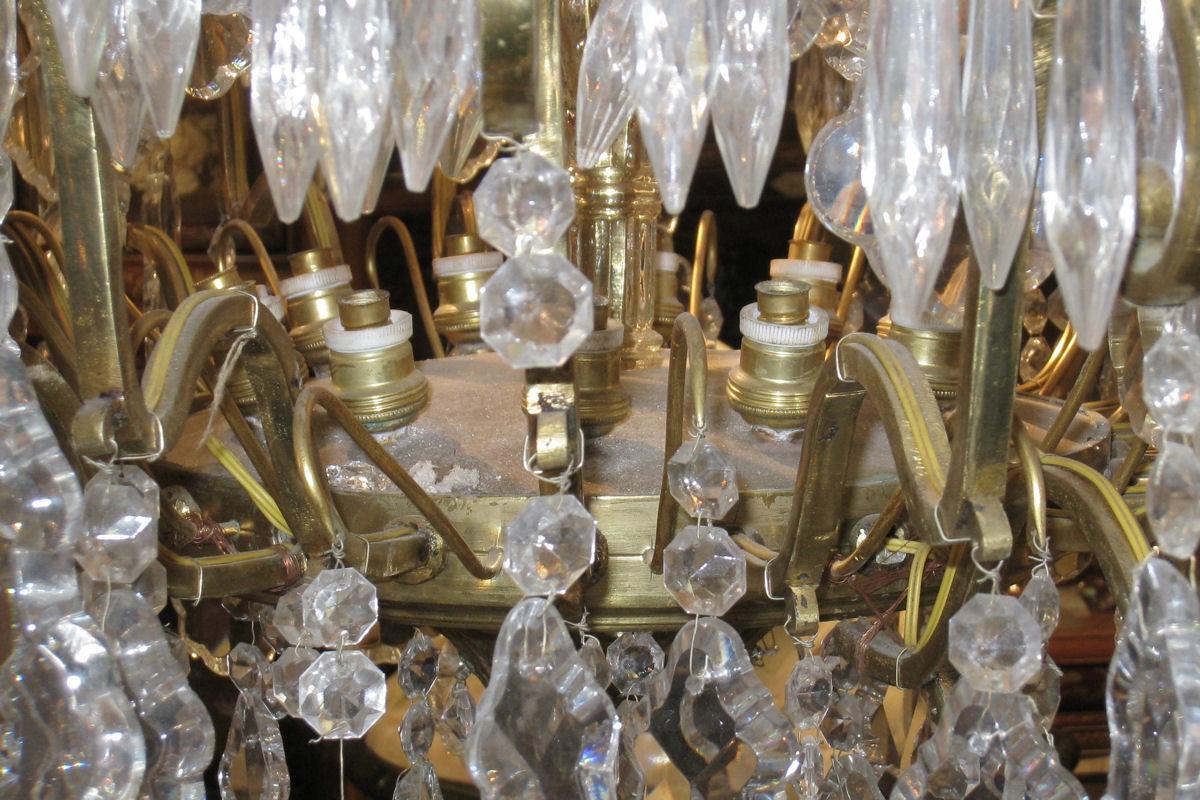 Palatial Antique 34-Candle Brass and Crystal Chandelier