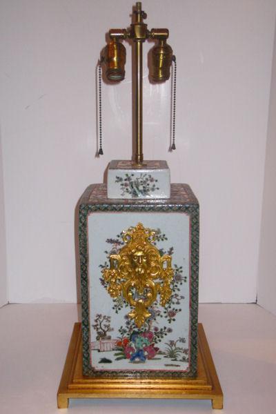 Pair Chinese Famille Verte Porcelain Table Lamps