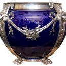 Neoclassical Cobalt Blue Ceramic & Silvered Bronze Jardiniere Pot Centerpiece