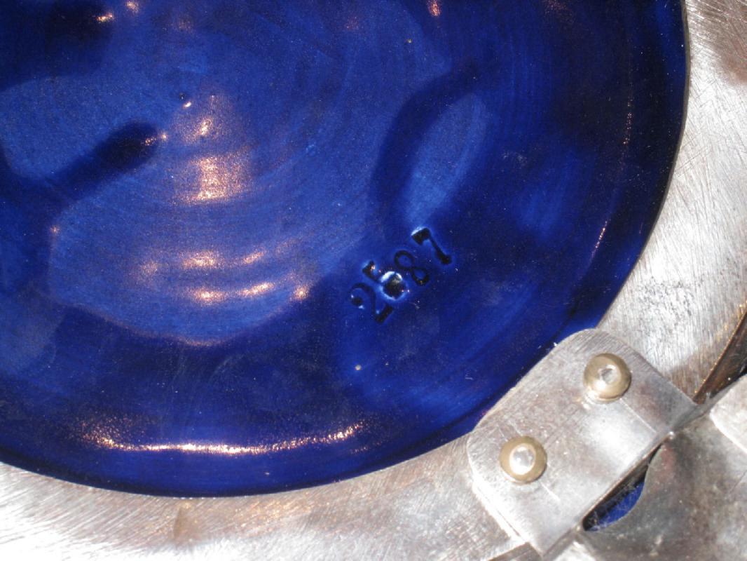 Neoclassical Cobalt Blue Ceramic & Silvered Bronze Jardiniere Pot Centerpiece