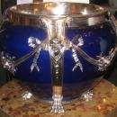 Neoclassical Cobalt Blue Ceramic & Silvered Bronze Jardiniere Pot Centerpiece