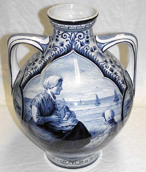 Antique HEISTERKAMP Delft 2-Handled Vase
