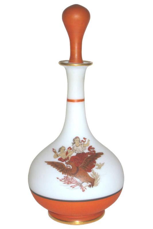 Antique Roman Greek Revival English Bristol Milk Glass Perfume Bottle Decanter