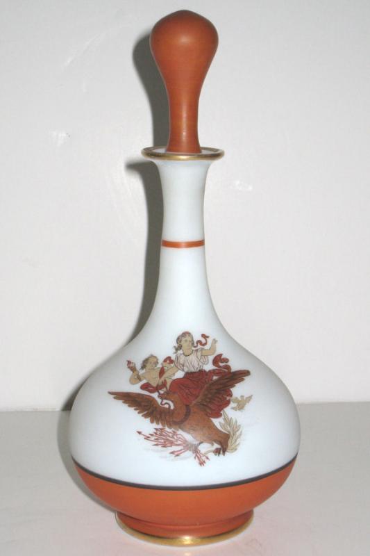 Antique Roman Greek Revival English Bristol Milk Glass Perfume Bottle Decanter