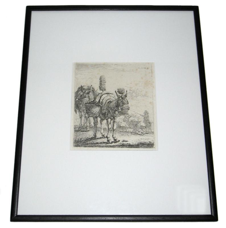 Karel DuJardin (-1678) Flemish Framed Engraving Print