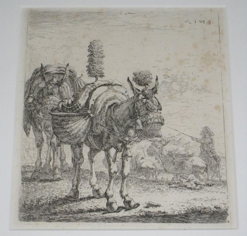 Karel DuJardin (-1678) Flemish Framed Engraving Print